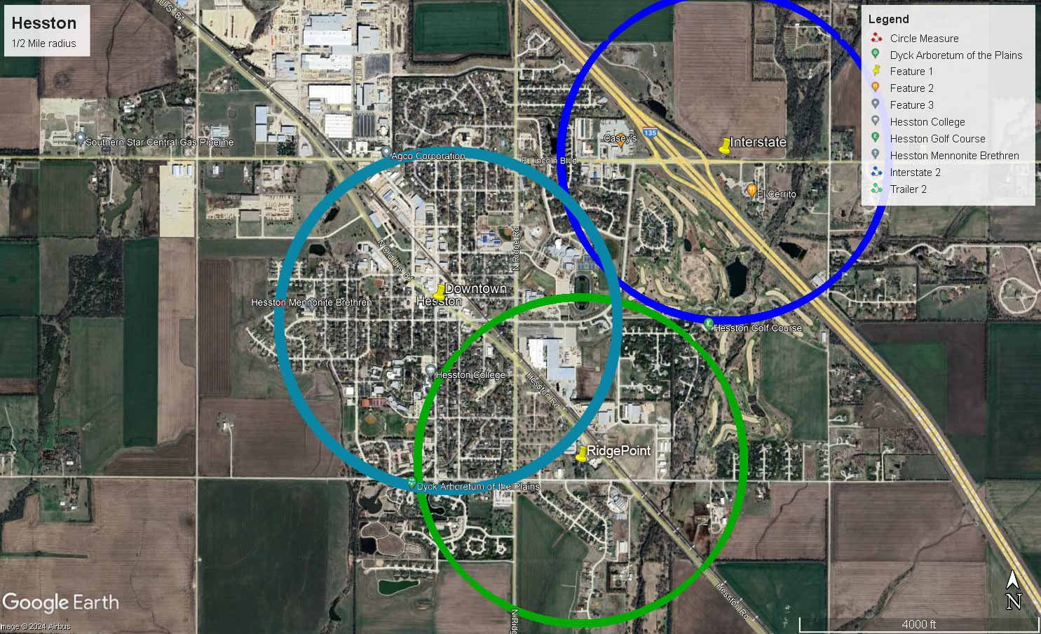 Map of Hesston's Central Retail District